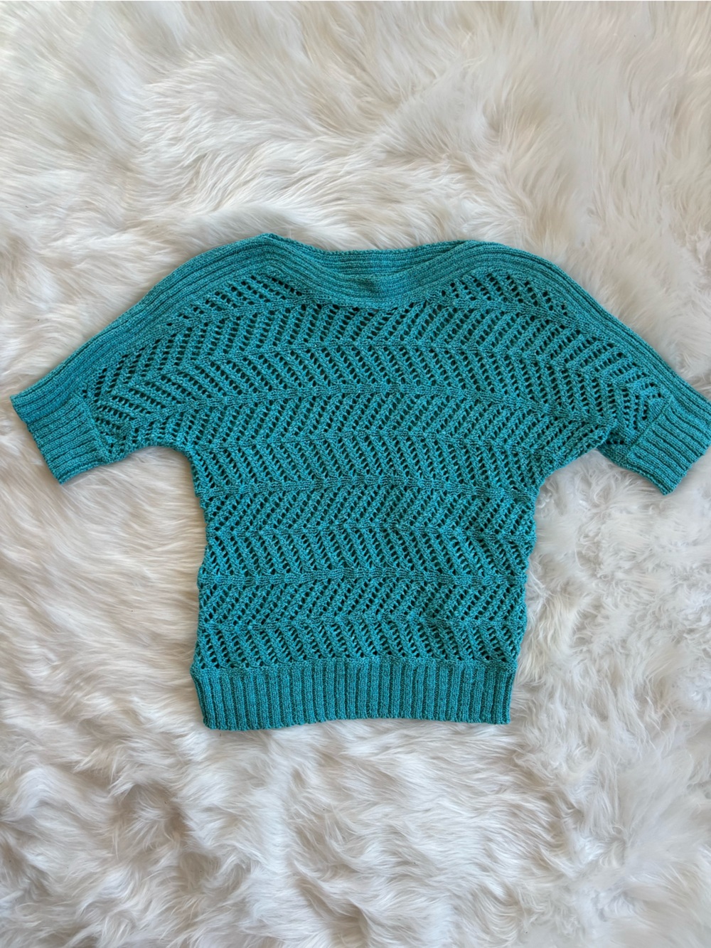 Chicos Teal Crochet Knit Poncho Top